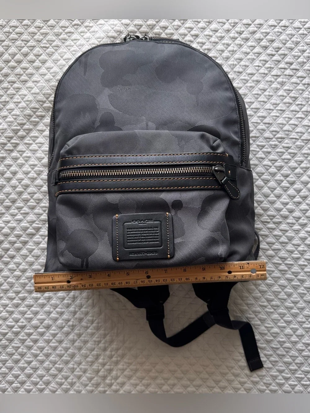 Coach men's Academy canvas backpack with black and grey camo